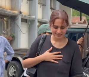 Actress Ayesha Khan at Worli police station in Mumbai on July 22, 2026.