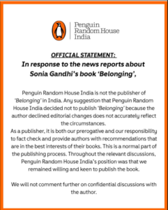 Sonia Gandhi Penguin statement
