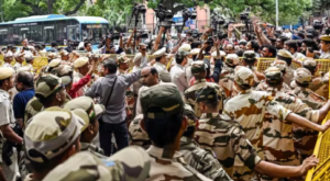 A protest staged by CJP members outside Parliament Street police station in New Delhi on Friday, September 4.